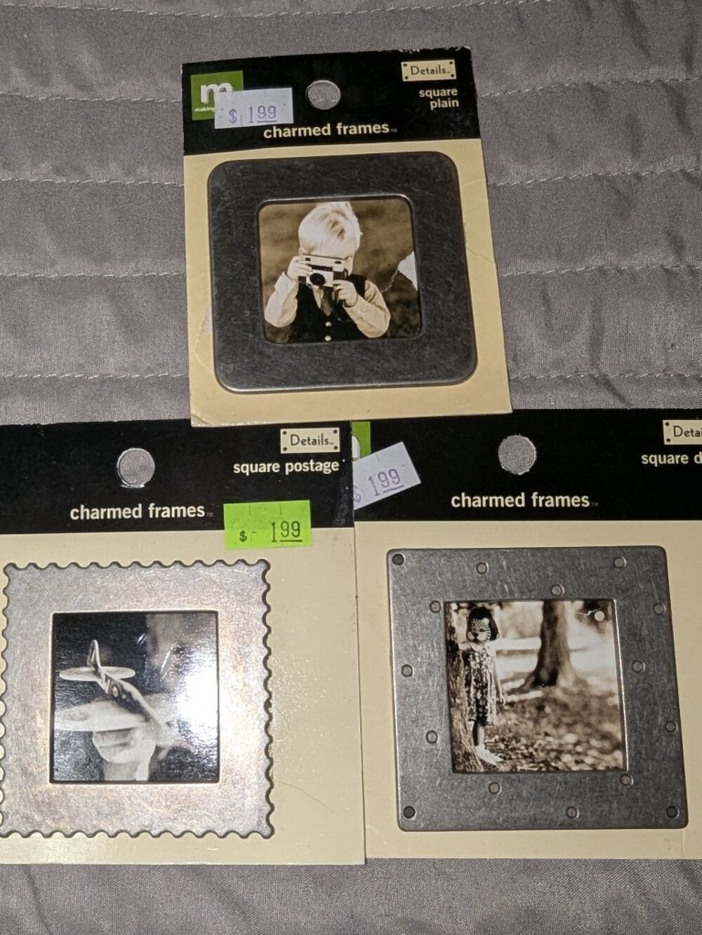 $2 with Bundle ~ Lot of 3 Charmed Mini Metal Scrapbook Photo Frames 6318